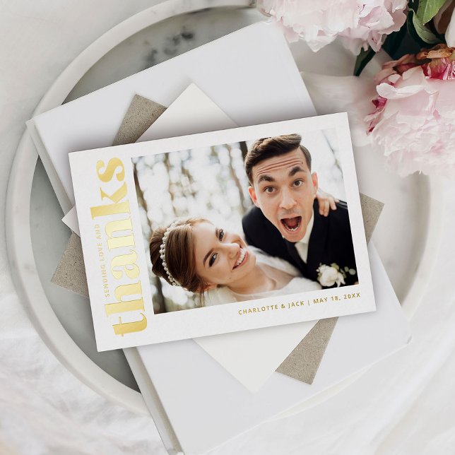 Wedding Modern Photo Thank You Gold Foil Card (Creator Uploaded)