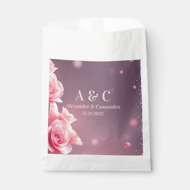 Wedding Modern Pink Burgundy Floral Favour Bag (Front)