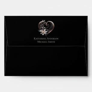 Wedding-Modern Pink Heart with Flowers Envelope