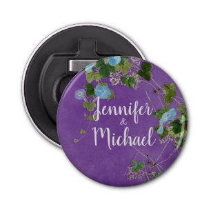 Wedding Modern Plain Calligraphy Name Floral Bottle Opener