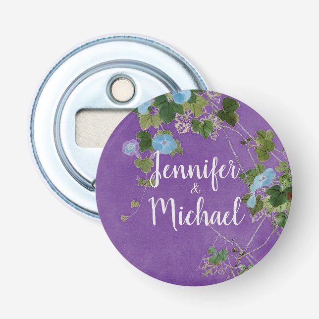 Wedding Modern Plain Calligraphy Name Floral Bottle Opener (Front)