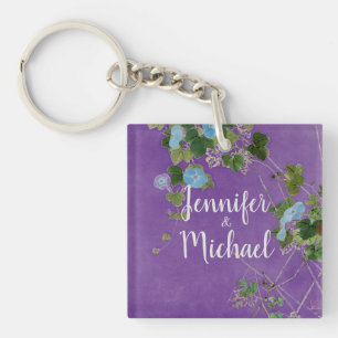 Wedding Modern Plain Calligraphy Name Floral Key Ring