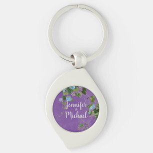 Wedding Modern Plain Calligraphy Name Floral Key Ring