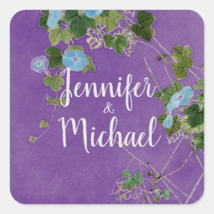 Wedding Modern Plain Calligraphy Name Floral Square Sticker