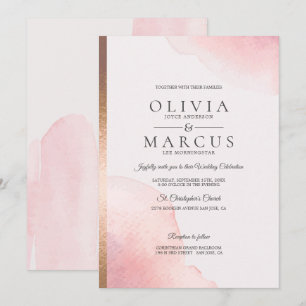 Wedding Modern Rose Pink Watercolor Splash Invitation