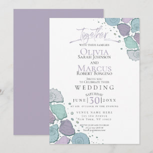 Wedding   Modern Seashells Violet Dusty Blue Invitation
