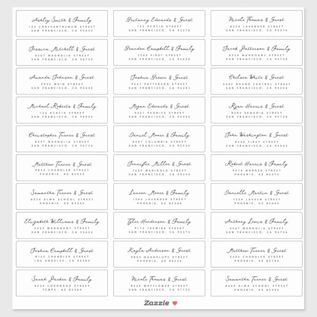 Wedding Modern Simple Black and White Guest Names (Sheet)