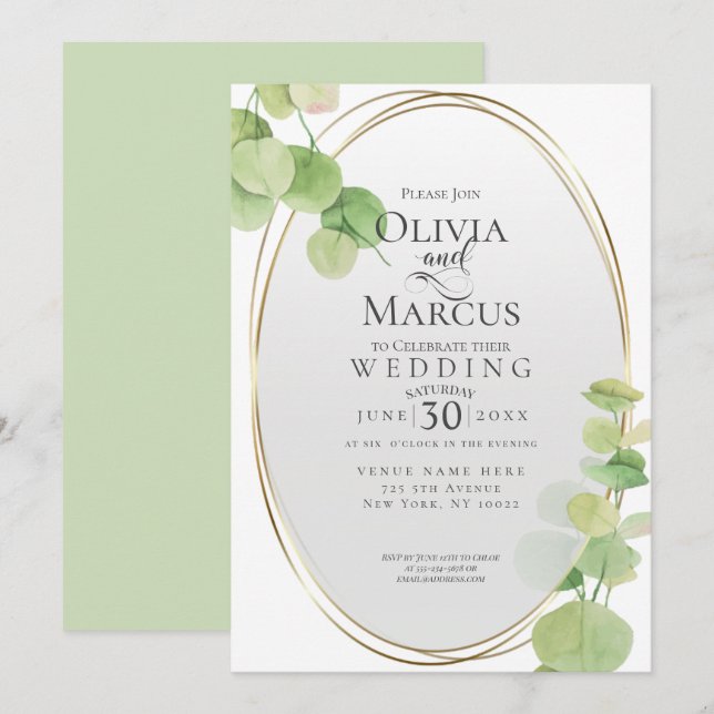Wedding | Modern Springtime Eucalyptus Invitation (Front/Back)