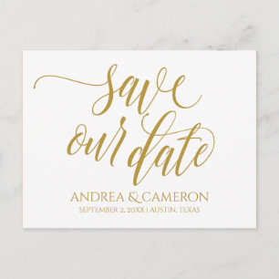 Wedding Modern Typography Save-the-Date Gold Announcement Postcard