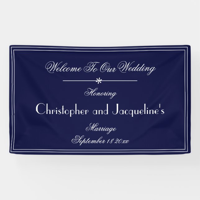 Wedding Modern Vintage Custom Navy Blue Welcome Banner (Horizontal)