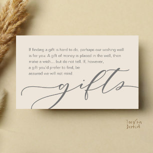 Wedding Monetary Gift Registry, Cream and Grey Enclosure Card