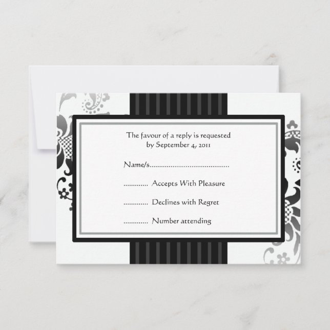 Wedding Monochrome Black & White band RSVP -small (Front)
