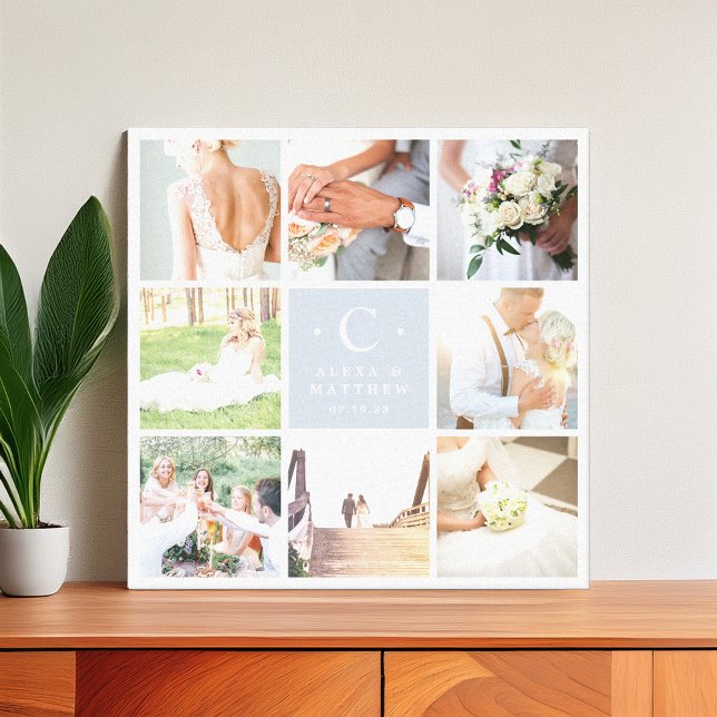 Wedding Monogram 8 Photo Collage Canvas Print (Creator Uploaded)