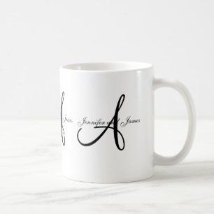 Wedding Monogram A & Names Black White Favour Mug