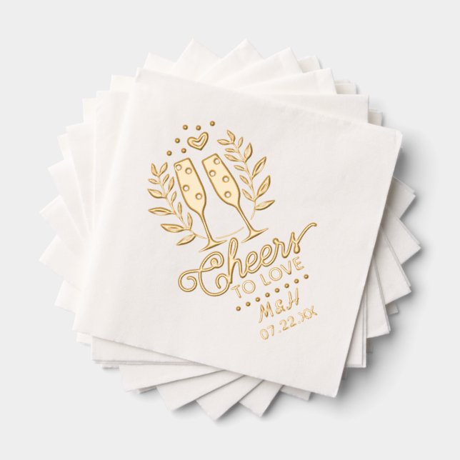 Wedding Monogram and Date Cheers to Love Champagne Foil Napkins (Insitu (Stacked))