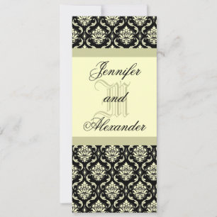 Wedding Monogram Black and Ivory Damask Invitation