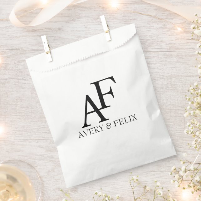 Wedding Monogram Black and White Elegant Guest Favour Bags (Clipped)