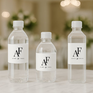 Wedding Monogram Black and White Elegant Simple Water Bottle Label