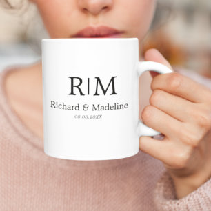 Wedding Monogram Black Elegant Simple Minimalist Coffee Mug