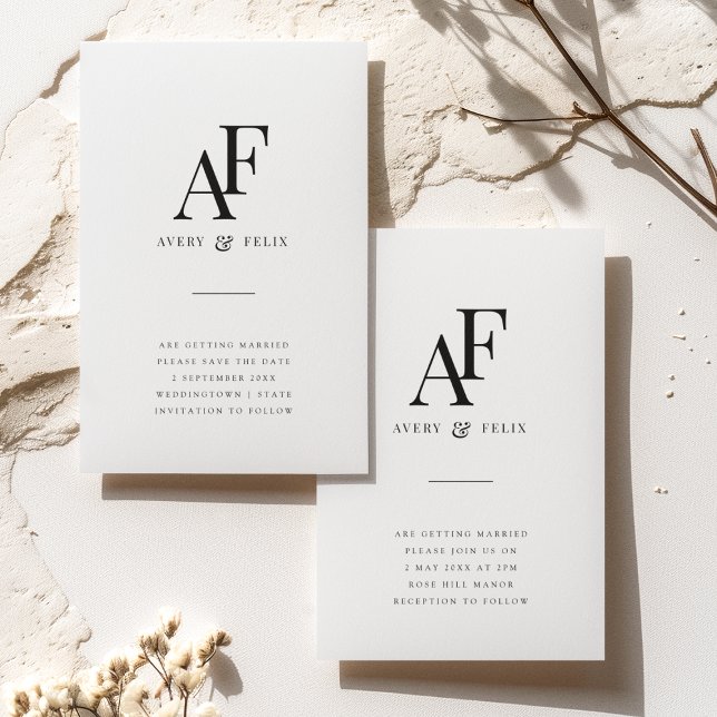 Wedding Monogram Black Elegant Simple Minimalist Save The Date (Creator Uploaded)