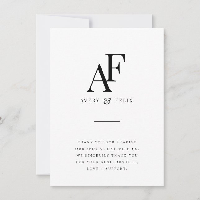 Wedding Monogram Black Elegant Simple Minimalist Thank You Card (Front)