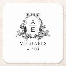 Wedding Monogram | Black & White Coaster