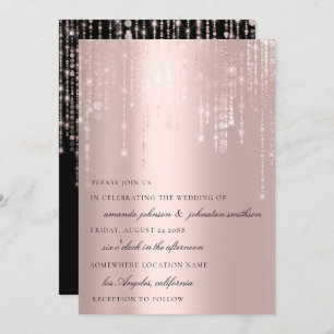 Wedding Monogram Blush Rose Strings Invitation