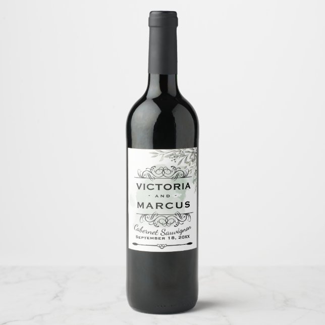 Wedding Monogram Bottle Favour Wine Label Set (Front)
