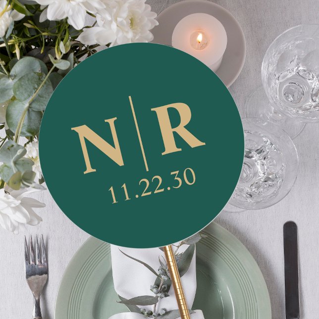 Wedding Monogram Bride And Groom Initials Classic Round Sticker (Creator Uploaded)