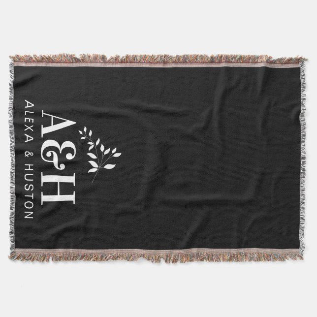 Wedding Monogram Bride and Groom Minimalist Woven Throw Blanket (Front)