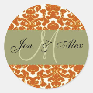 Wedding Monogram Bride Groom Green Orange Sticker