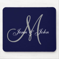 Wedding Monogram Bride Groom Names Navy Mouse Pad