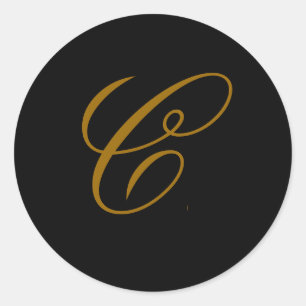 Wedding Monogram C Gold & Black Seal Sticker