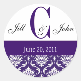 Wedding Monogram C Names Date Paisley Purple Seal