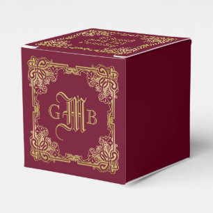 Wedding Monogram Classic Gold Frame Burgundy Favour Box