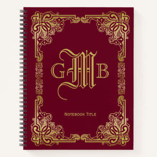 Wedding Monogram Classic Gold Frame Burgundy Notebook