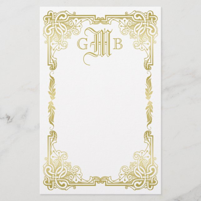 Wedding Monogram Classic Gold Frame Traditional Stationery (Front)