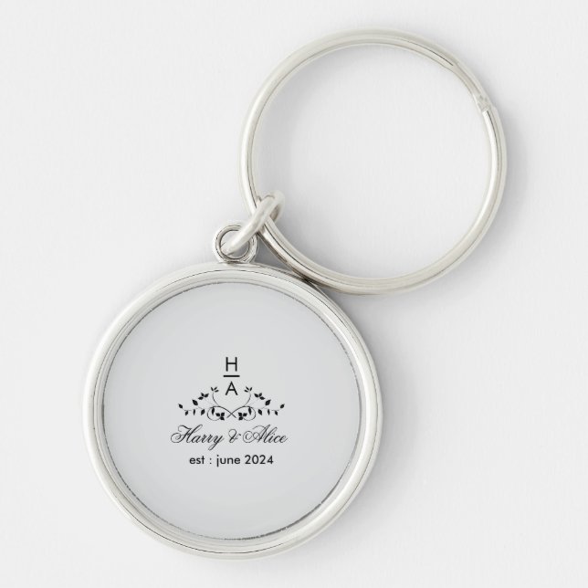 Wedding Monogram  Couple's Initials Key Ring (Front)