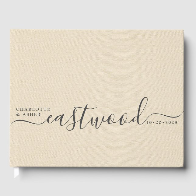 Wedding Monogram Cream Wedding Guest Book (Front)