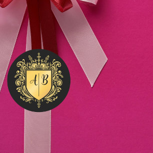 Wedding Monogram Crest Gold  Classic Round Sticker