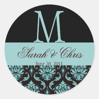 Wedding Monogram Damask Blue Black Seal