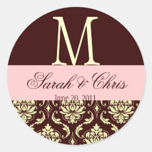 Wedding Monogram Damask Brown Pink Ivory Seal