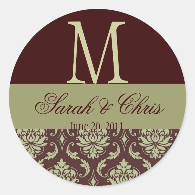 Wedding Monogram Damask Brown Taupe Seal (Front)