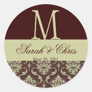 Wedding Monogram Damask Brown Taupe Seal