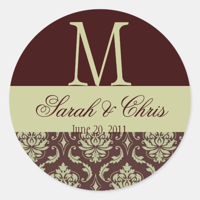 Wedding Monogram Damask Brown Taupe Seal (Front)