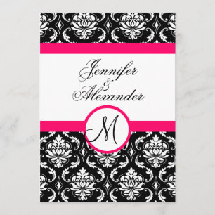 Wedding Monogram Damask Hot Pink Invitation back