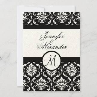 Wedding Monogram Damask Invitation Speckled Paper