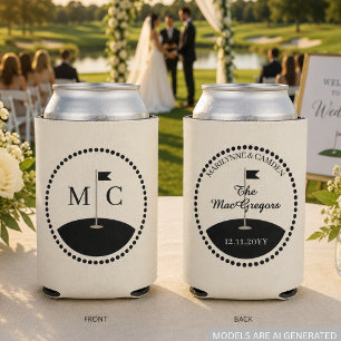 Wedding Monogram Date Golf Themed Can Cooler
