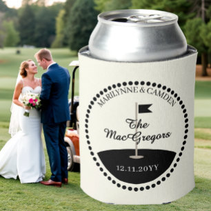 Wedding Monogram Date Golf Themed Can Cooler