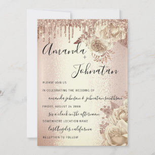 Wedding Monogram Drips Florals Ivory Rose Invitation